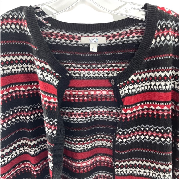 Croft and Barrow Button Up Print Sweater Cardigan Large - Picture 9 of 12